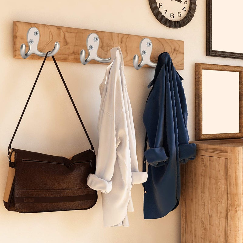 IBosins 8 Pack Heavy Duty Double Prong Coat Hooks Wall Mounted with 16 Screws Retro Double Hooks Utility Hooks for Coat, Scarf, Bag, Towel, Key, Cap, Cup, Hat - Image 4